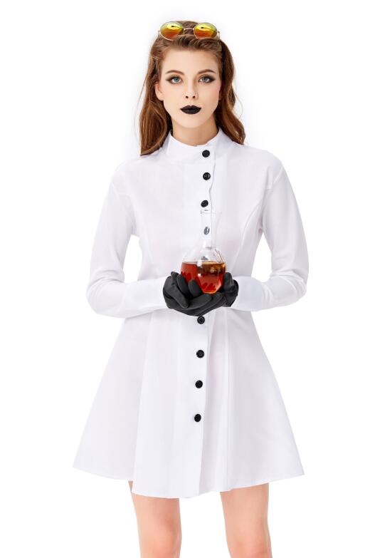 F1936 3pcs Womens Crazy Scientist White Robe Halloween Cosplay Costume